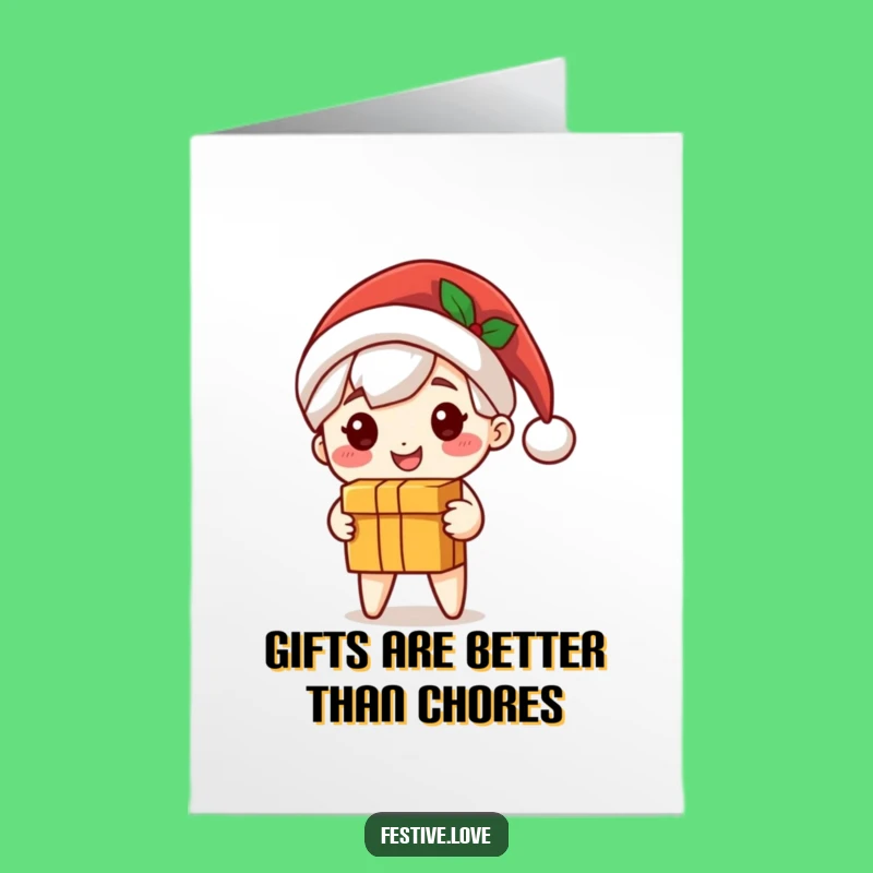 Free Printable Funny Birthday Card: Cute Santa Character Delivering Joyful Gift - Downloadable