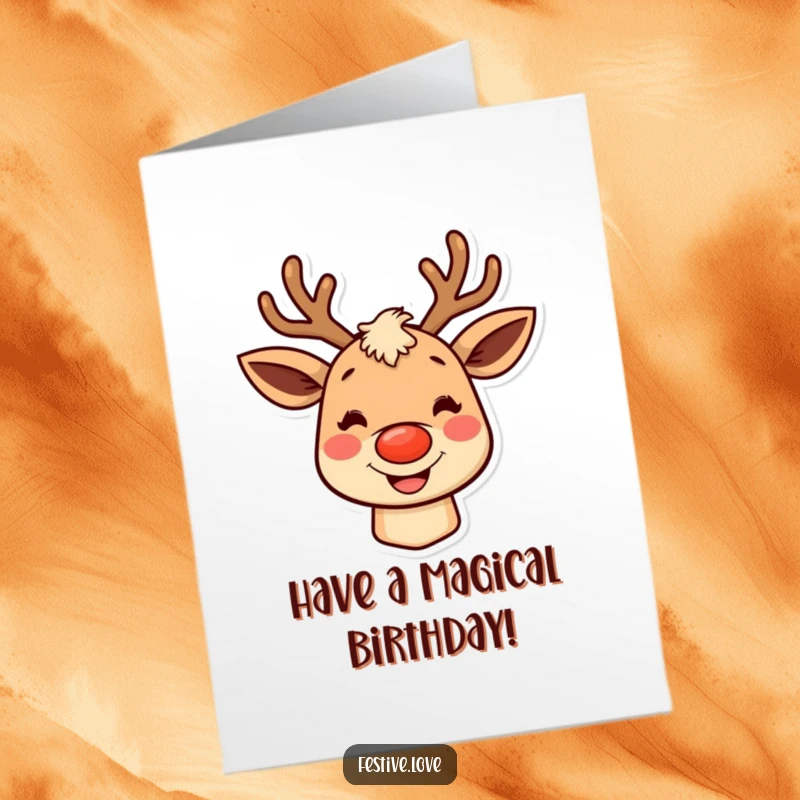 Funny Free Printable Birthday Card: A rosy-cheeked reindeer with a huge grin, ready to deliver hilarious birthday wishes and downloadable festive cheer.