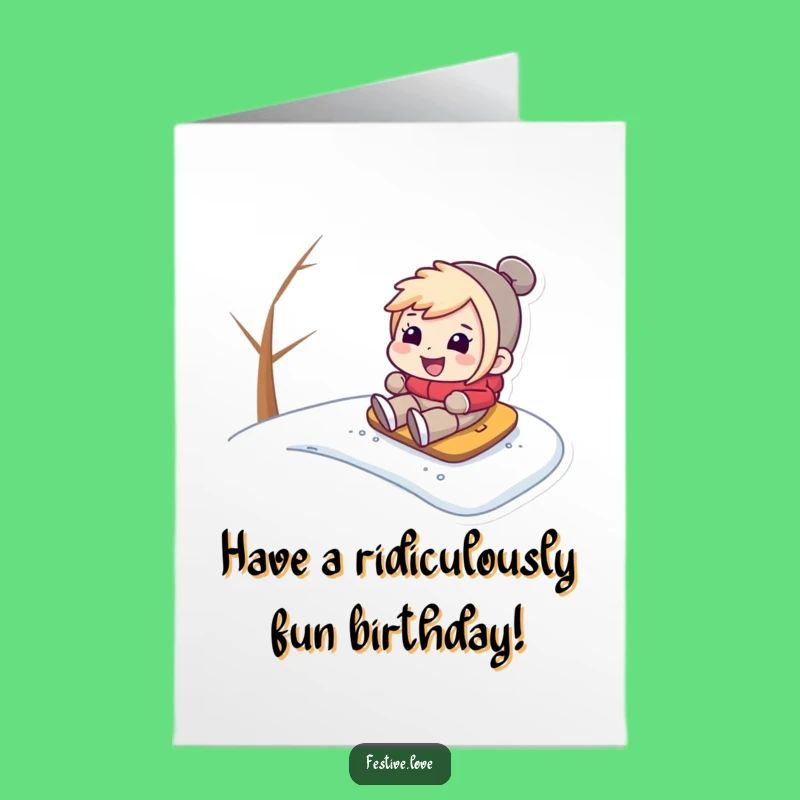 Free Printable Hilarious Birthday Card: Character Snow Hill Grin Surprise Gift