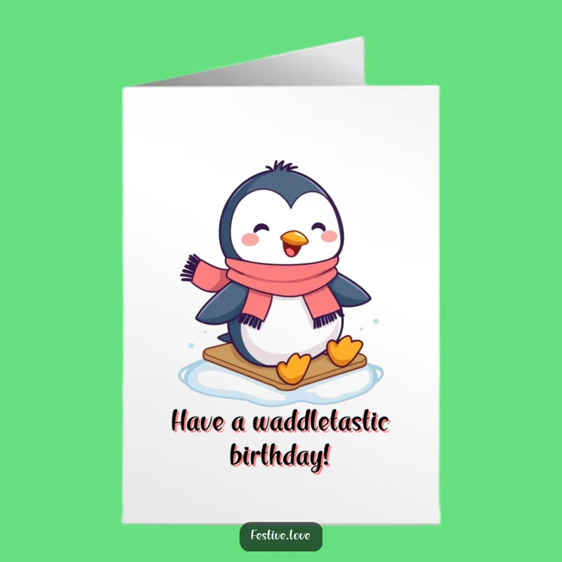 Free Printable Penguin Birthday Card: Sliding Penguin for a Cool Celebration Download