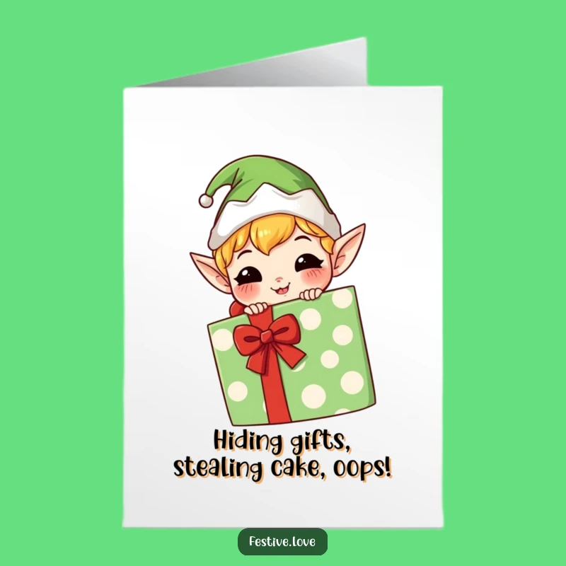 Free Printable Birthday Card: Funny Elf Hiding Gift, Hilarious Downloadable Greeting Card for Laughs