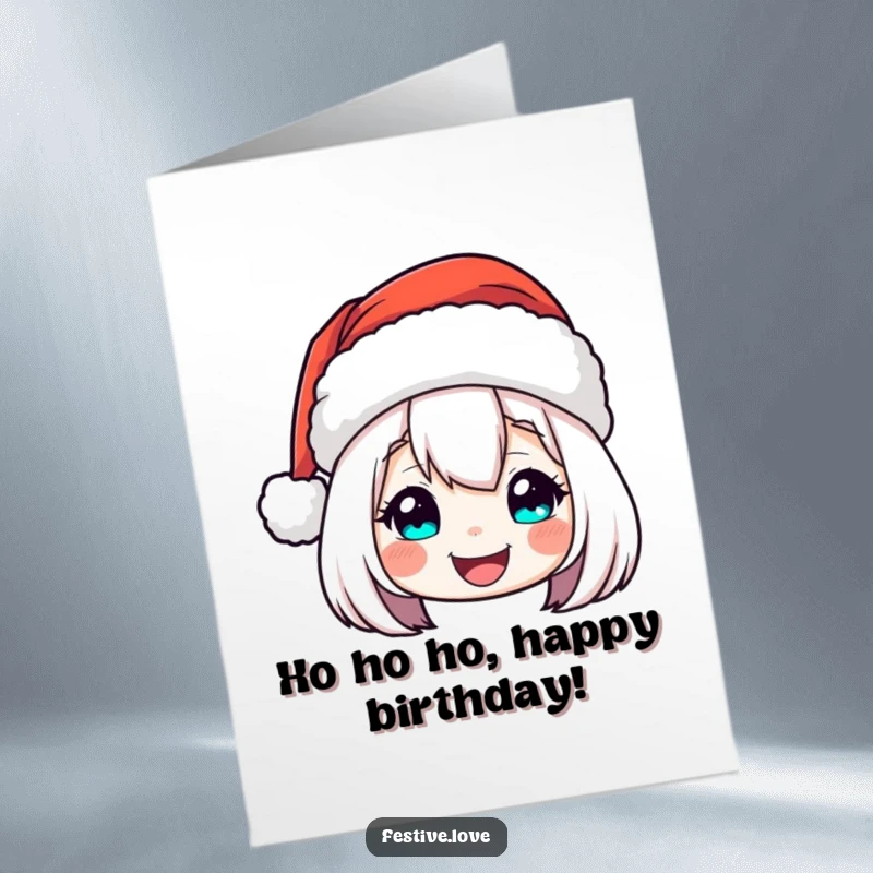 Funny Free Printable Birthday Card featuring a Santa hat character doing a cheerful bob, embodying celebration.