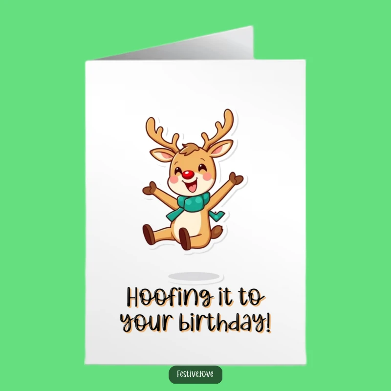 Free Printable Birthday Card: Happy Reindeer Leap Funny Downloadable Greeting