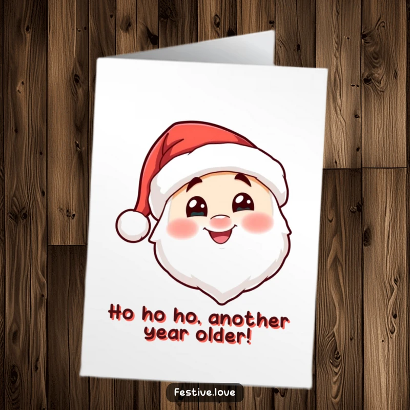 Funny Free Printable Birthday Card with a happy Santa hat character giving a cheerful nod, embodying festive birthday wishes.