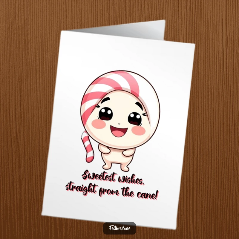 Funny Free Printable Birthday Card featuring a playful candy cane character bending into a huge, happy smile, ready to celebrate.