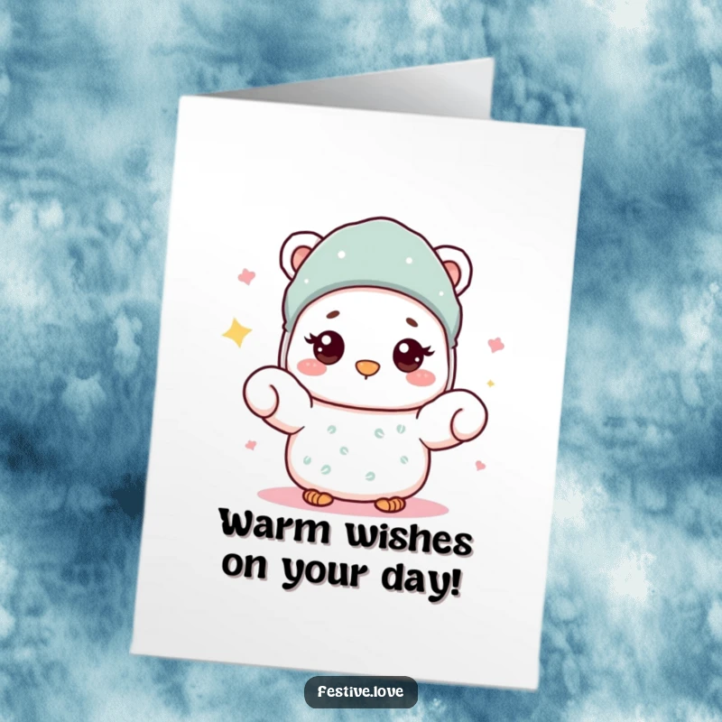 Funny Free Printable Birthday Card featuring a mitten character extending a warm, friendly wave.