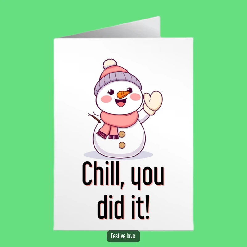 Free Printable Congrats Card: Kawaii Snowman Waving, Funny Winter, DIY Downloadable
