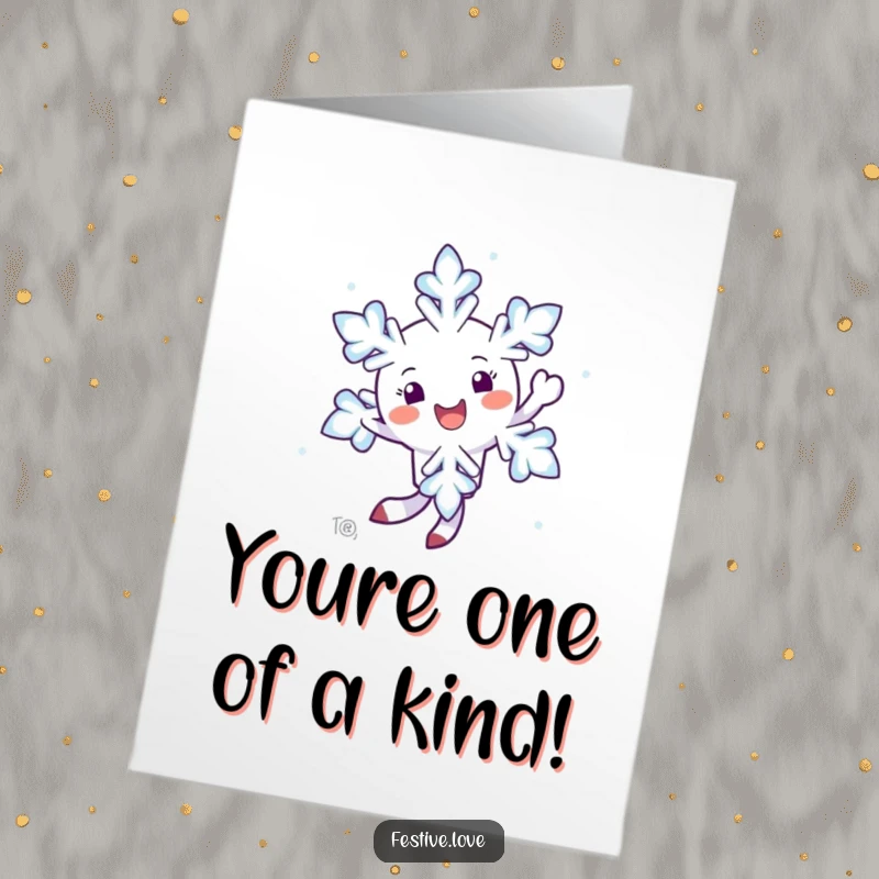 Funny Free Printable Congratulations Card: A happy snowflake character twirling elegantly in the air, signifying a cool achievement.