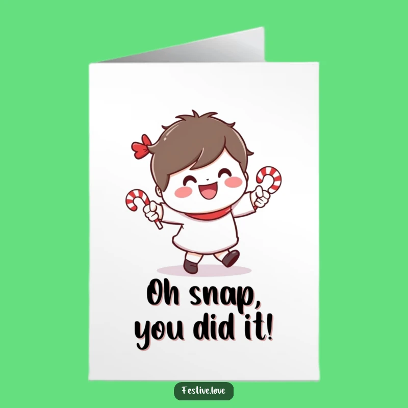 Free Printable Congrats Card: Dancing Candy Cane Character - Festive Download Greeting