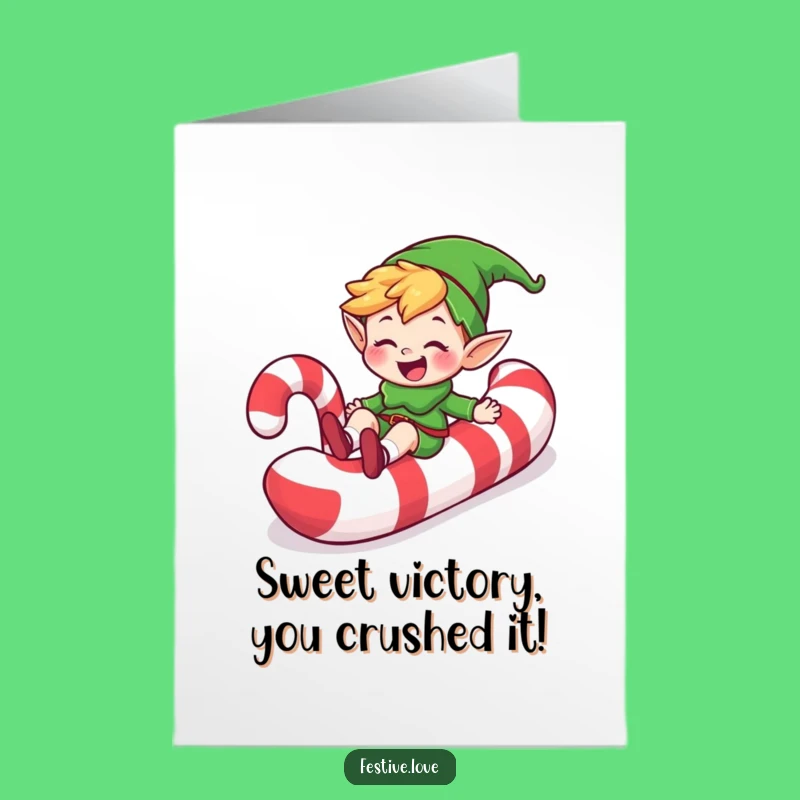 Free Printable Congrats Card: Elf's Candy Cane Ride - Fun Download
