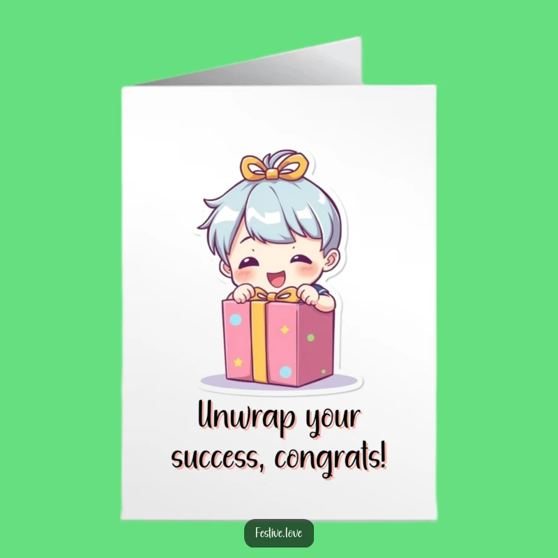 Free Printable Congrats Card: Gift Unwrapping Character - Exciting Downloadable Greeting