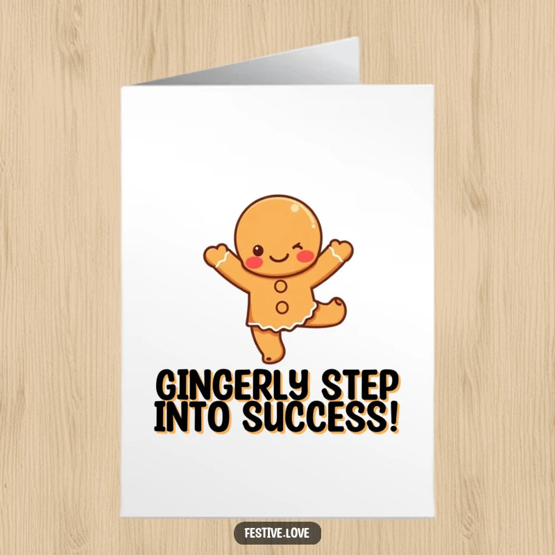 Funny Free Printable Congratulations Card: A cute gingerbread character performs a joyous dance, celebrating a wonderful achievement.