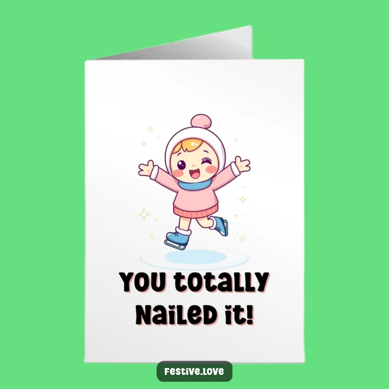 Free Printable Congrats Card: Ice Skating Character - Winter Celebration Download