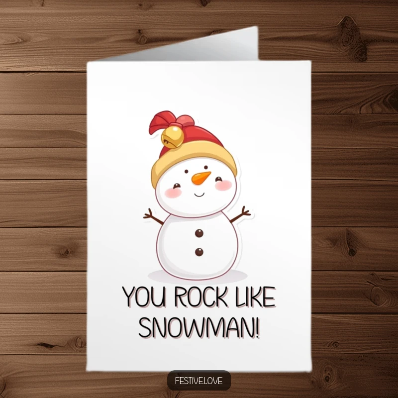 Funny Free Printable Congrats Card: A cheerful snowman sporting a jingly bell hat, perfect for congratulating with wintery humor and a download.