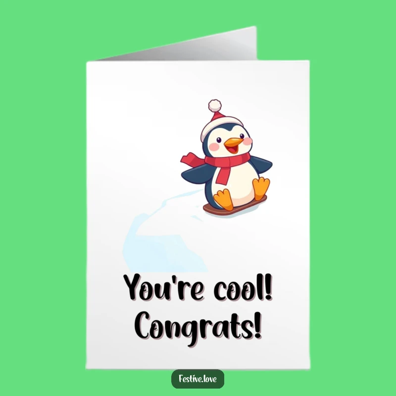Free Printable Congrats Card: Penguin Cheers! Icy Hill Victory Download