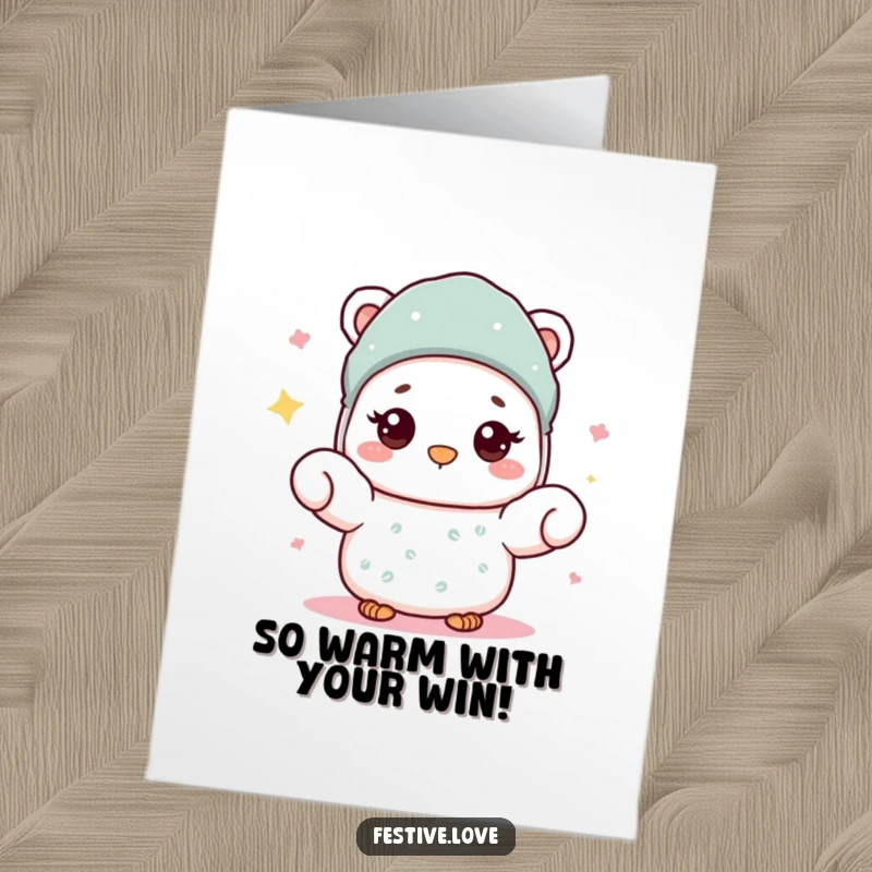 Funny Free Printable Congratulations Card showing a mitten character giving a warm, encouraging wave.