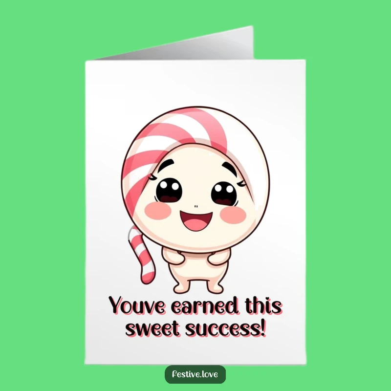 Free Printable Congratulations Card: Candy Cane Character Bends in Joyful Praise