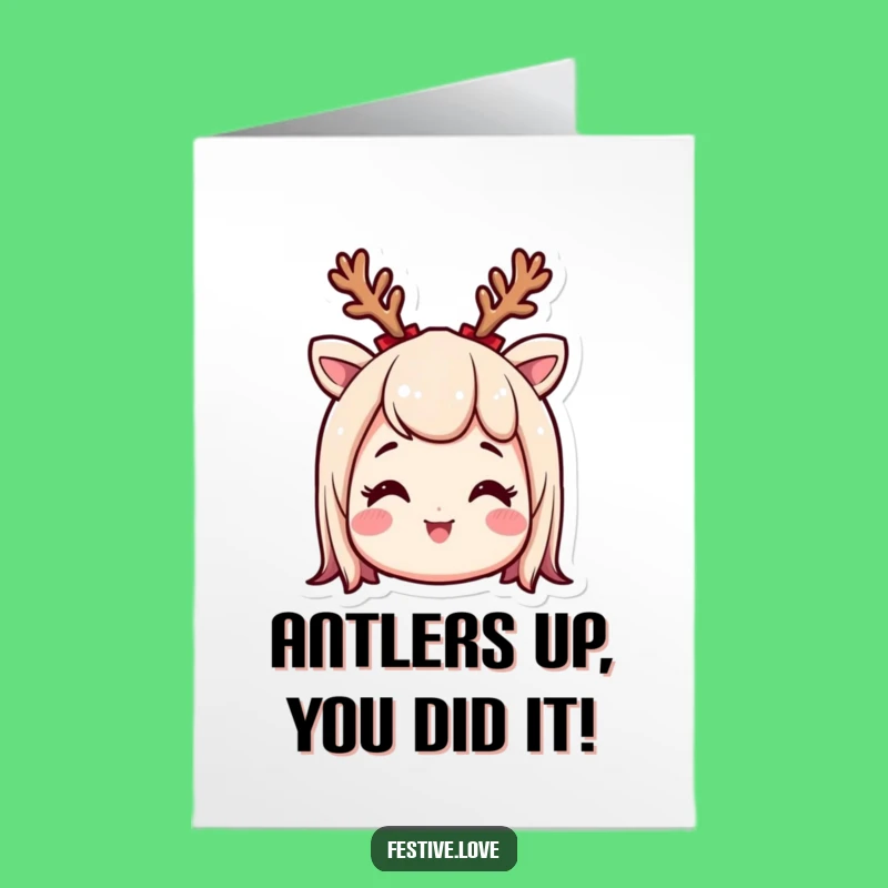 Free Printable Funny Congrats Card - Excited Reindeer Character Art