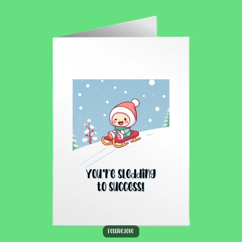 Free Printable Funny Congratulations Card - Sledding Character Celebration Art
