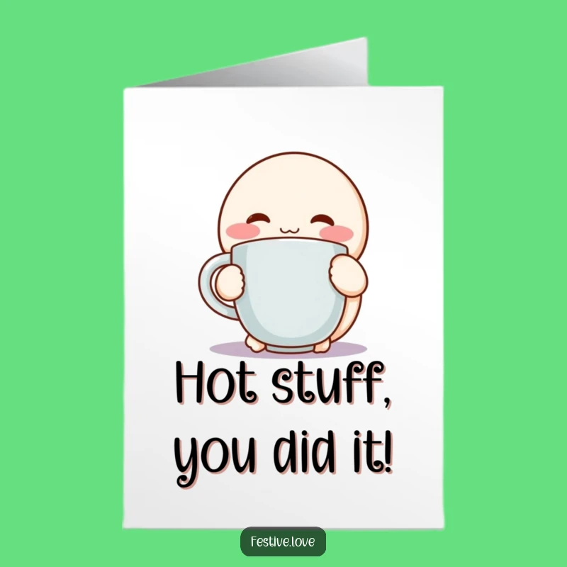 Free Printable Congrats Card: Cozy Character & Mug - Warm Downloadable Celebration