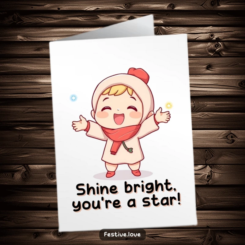 Funny Free Printable Congratulations Card: A joyful character happily juggles glowing lights, symbolizing a bright and successful celebration.