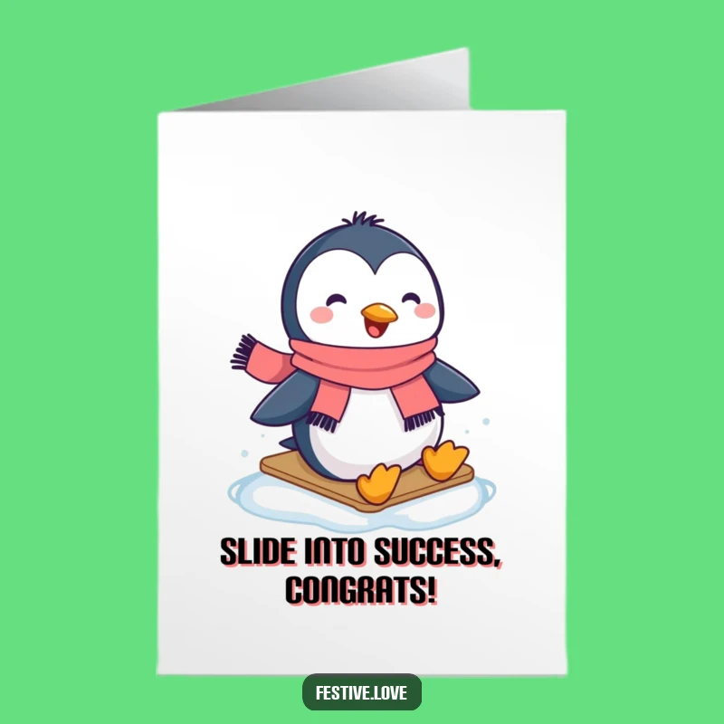 Free Printable Penguin Congrats Card: Happy Sliding Penguin for Festive Achievements