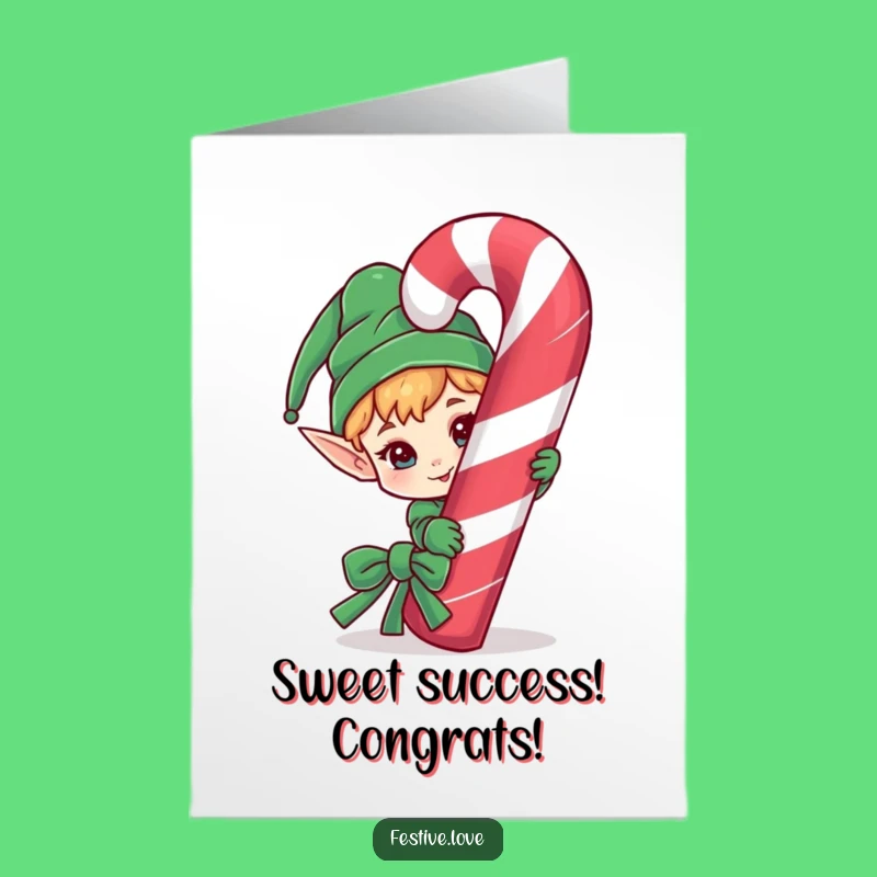 Free Printable Congrats Card: Elf's Sweet Victory! Candy Cane Cheer Download