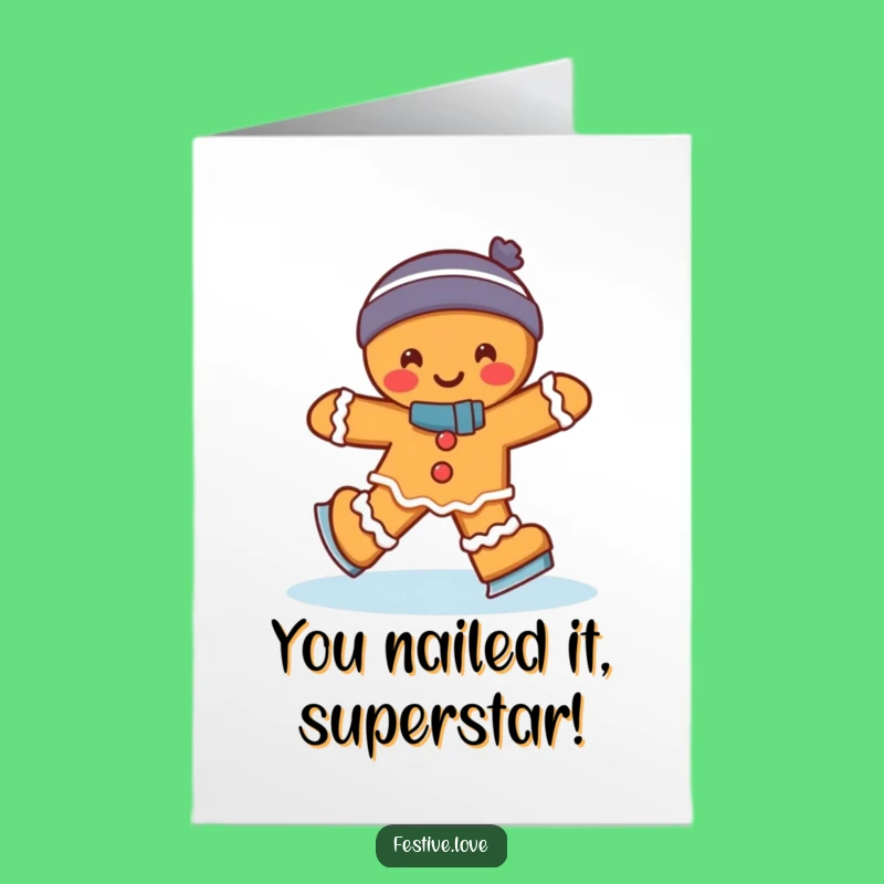 Free Printable Congrats Card: Gingerbread Man Celebrates with a Wobble - Fun Download
