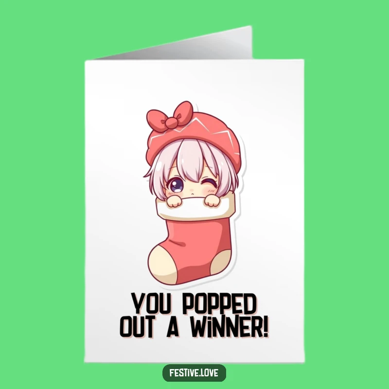 Free Printable Congrats Card: Peeking Stocking Character Celebration