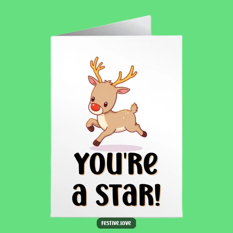 Free Printable Congrats Card: Kawaii Reindeer Prancing, Funny Holiday, DIY Downloadable
