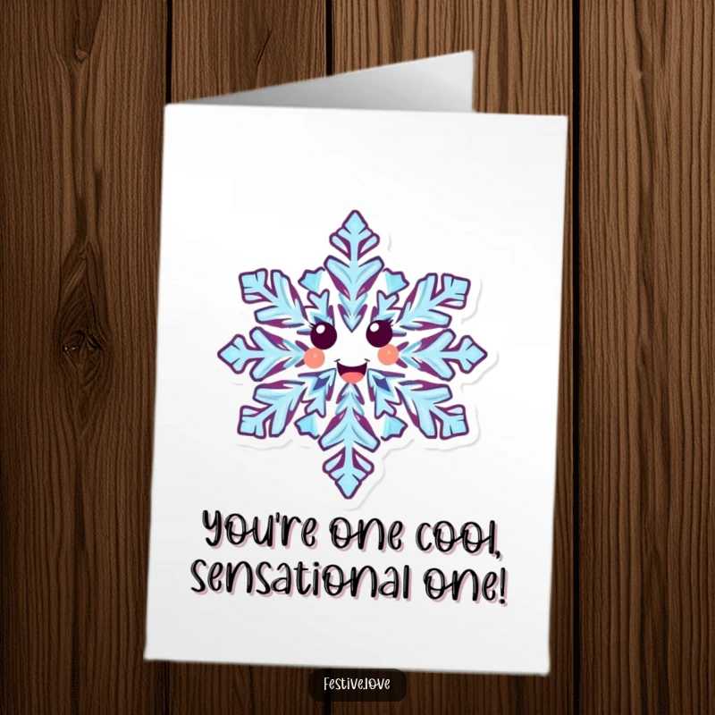 Funny Free Printable Snowflake Congratulations Card: Happy snowflake excitedly spinning, celebrating your wonderful accomplishment.