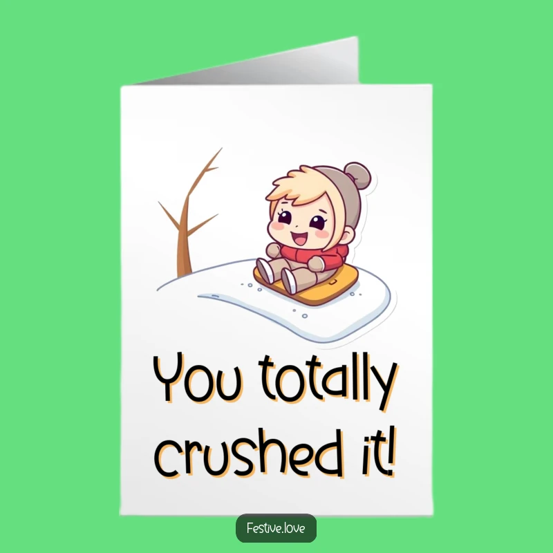 Free Printable Congrats Card: Character Snow Hill Grin Celebration Downloadable