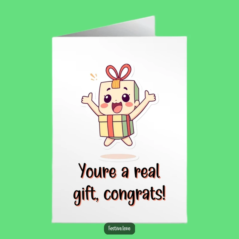 Exuberant Free Printable Congrats Card: Bouncing Present for Big Wins