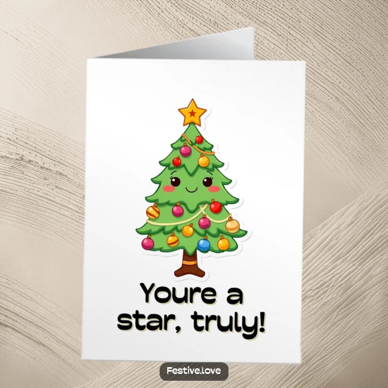 Funny Free Printable Congratulations Card: A cheerful, decorated Christmas tree with a star on top radiates success, celebrating good news.
