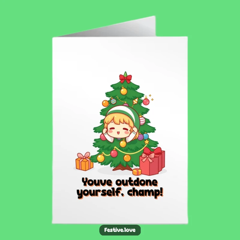 Free Printable Congrats Card: Funny Character Tree Decorating Celebration Downloadable