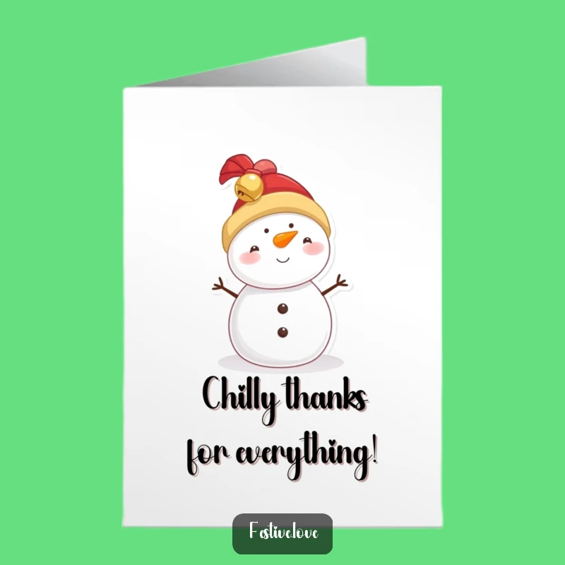 Free Printable Thank You Card: Jingle Bell Snowman, Humorous Appreciation Downloadable Gift