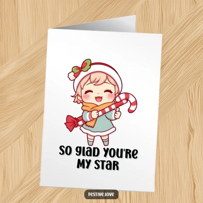 Funny Free Printable Thank You Card featuring a character joyfully caroling with a candy cane, singing a song of gratitude sweetly.