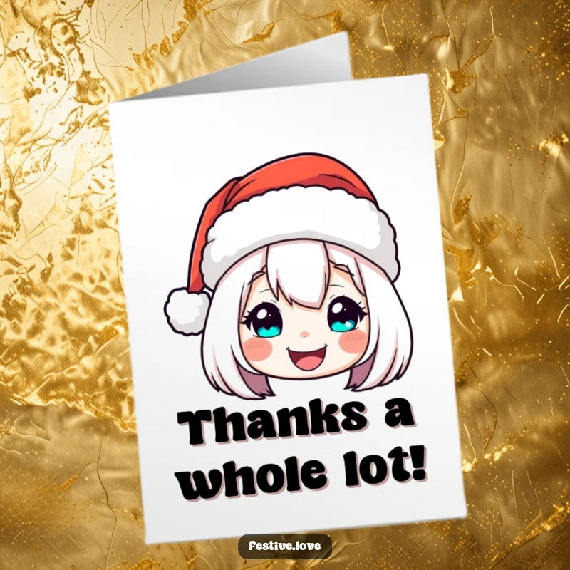 Funny Free Printable Thank You Card featuring a Santa hat character with a cheerful, thankful bob.