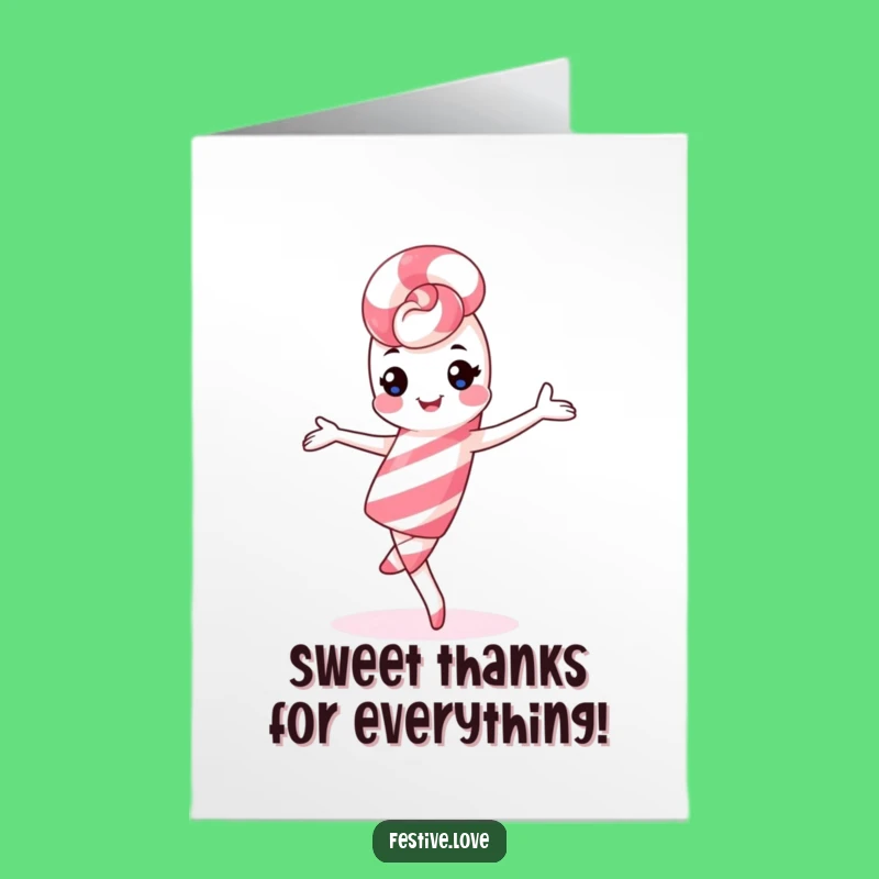 Free Printable Thank You Card: Dancing Candy Cane, Sweet & Funny Downloadable Greeting for Gratitude