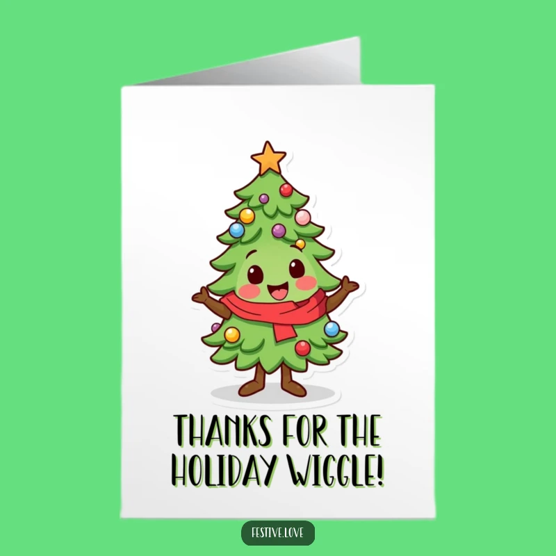 Free Printable Thank You Card: Festive Kawaii Tree, Funny Downloadable Gift for Holiday Thanks