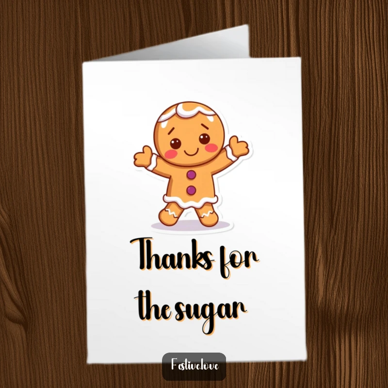 Funny Free Printable Thank You Card: A happy gingerbread man with frosting details does a little dance, conveying thanks.