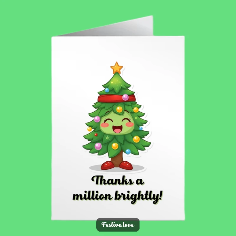 Free Printable Thank You Card: Joyful Christmas Tree, Humorous Appreciation Downloadable Gift