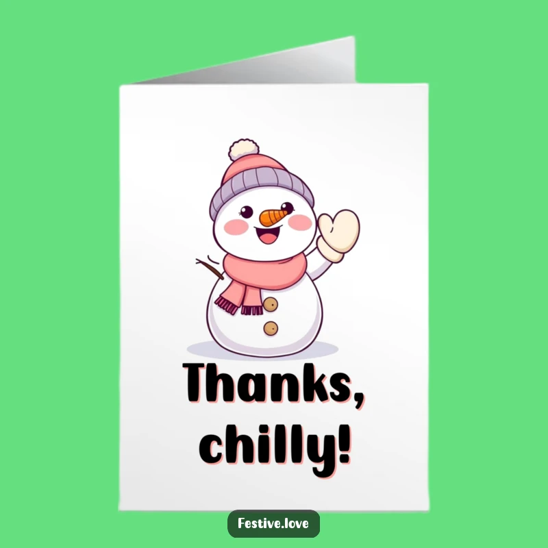 Free Printable Thank You Card: Kawaii Snowman Waving, Funny Winter, Downloadable