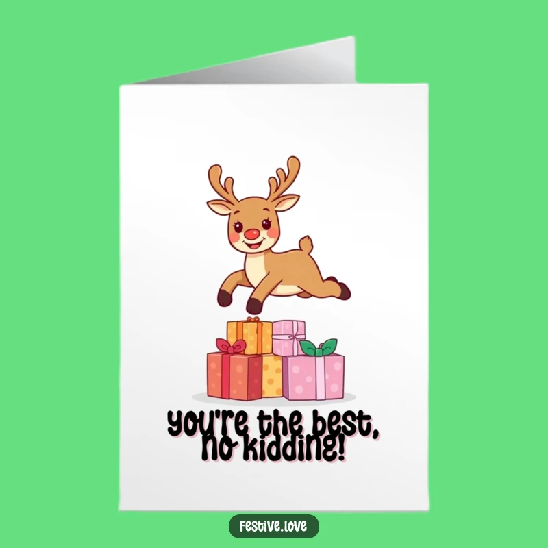Free Printable Thank You Card: Reindeer's Gift Leap - Downloadable Gratitude!