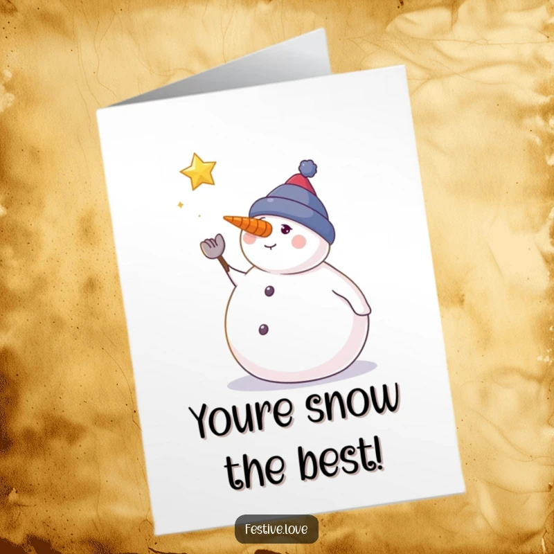 Funny Free Printable Thank You Card: Snowman with carrot nose points to falling star, offering starry thanks.