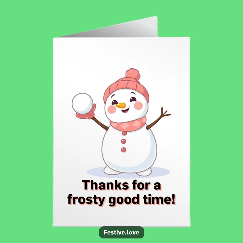 Free Printable Thank You Snowman Card: Funny Snowball Gesture Downloadable Gift