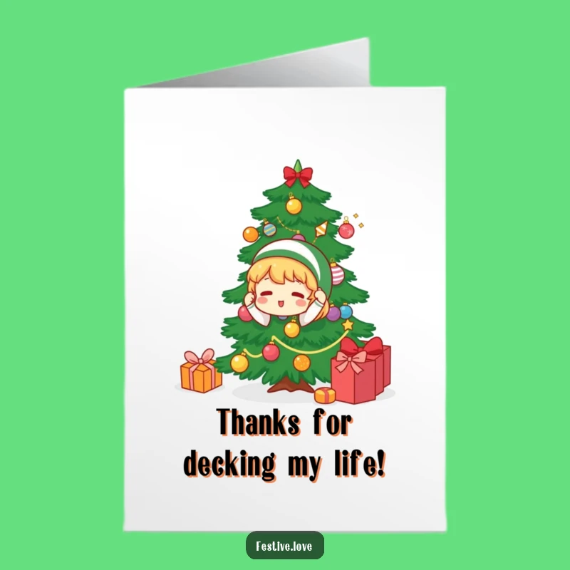 Funny Free Printable Thank You Card: Character Decorating Tree Gratitude Gift