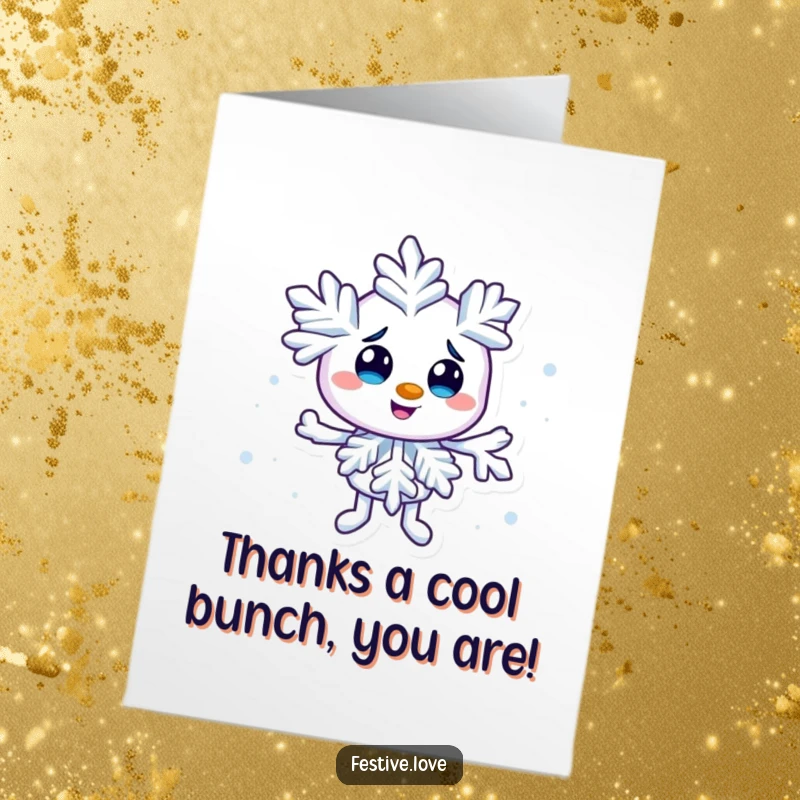 Funny Free Printable Thank You Card featuring a mischievous snowflake character creating a tiny swirl, offering cool and slick thanks.