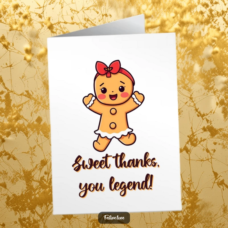 Funny Free Printable Thank You Card: A cheerful gingerbread person performing a jolly dance, expressing thanks with a downloadable dose of sweet humor.