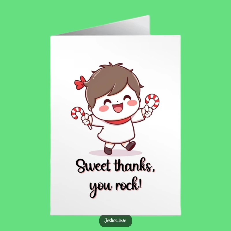 Fun Free Printable Thank You Card: Dancing Candy Cane Character - Sweet Download